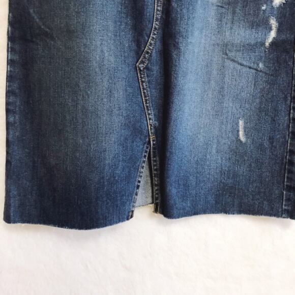 LOFT Medium Wash Distressed Denim Skirt with Front Slit - Picture 6 of 8